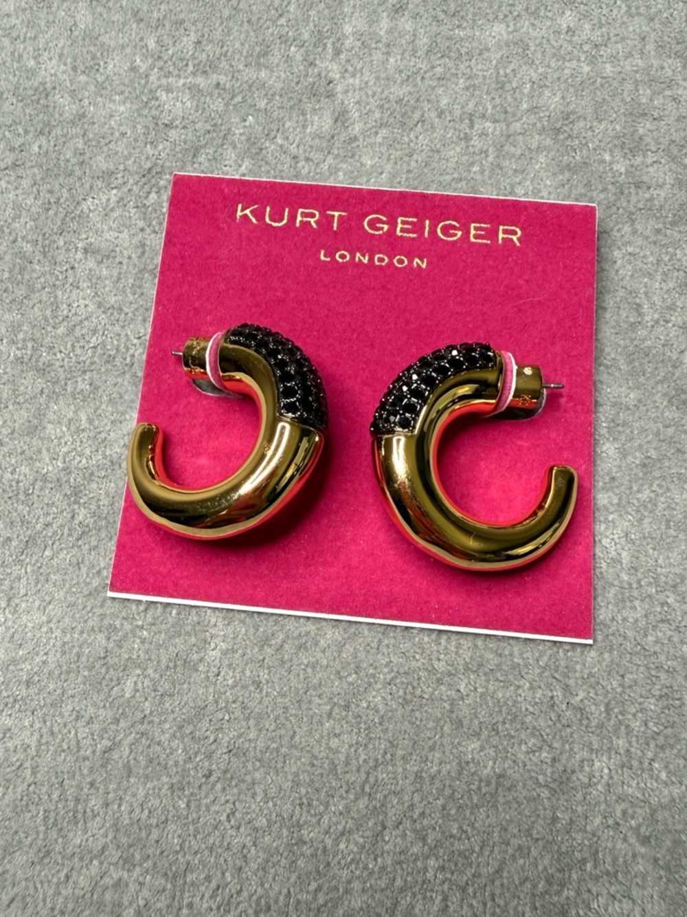 Kurt Geiger Pavé Crystal Chunky
Hoop Earrings, Gold/ Black NWT - Picture 2 of 4